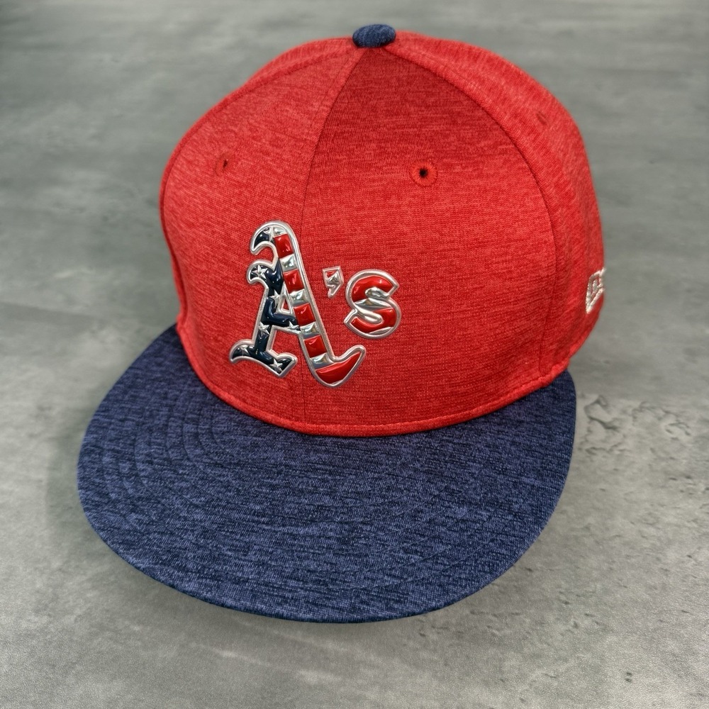 Oakland A's Athletics Hat New Era Cap 7 7/8 Redβ Blue 2017 USA Flag 4th Of July